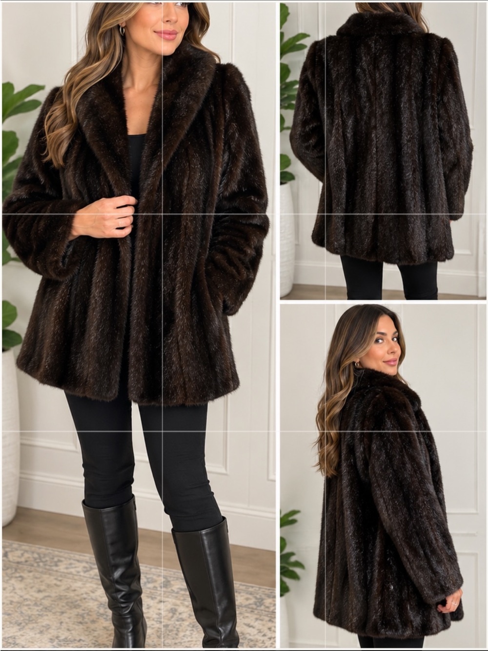 Vintage Genuine Fur Coat– type unknown – Dark Brown/Black – Shawl Collar